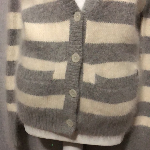 RARE-VS PINK Angora Cardigan-Sz S-Gray&White Stripes-Deep V Neck-EUC - Picture 3 of 16